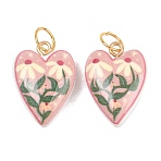 Printed Opaque Acrylic Pendants, with Stainless Steel Loops, Golden, Heart Charms, 22.5x16x9mm, Jump Ring: 7x0.7mm, Inner Diameter: 5.7mm(SACR-P036-01F-G)