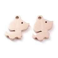 Ion Plating(IP) 304 Stainless Steel Charms, Laser Cut, Dog, Rose Gold, 12x11x1.5mm, Hole: 1.2mm(STAS-Y002-16RG)