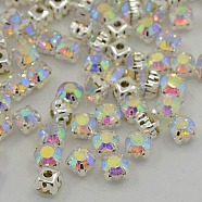 Sew on Rhinestone, Grade A Glass Rhinestone, with Brass Prong Settings, Garments Accessories, Silver Metal Color, Crystal AB, 5.96~6.14x5.96~6.14mm, Hole: 1mm, about 720pcs/bag(RB-J179-SS28-101)