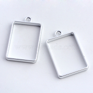Rack Plating Alloy Rectangle Open Back Bezel Pendants, For DIY UV Resin, Epoxy Resin, Pressed Flower Jewelry, Hollow, Cadmium Free & Nickel Free & Lead Free, Matte Silver, 33.5x21x3.5mm, Hole: 3mm(PALLOY-S047-28B-FF)