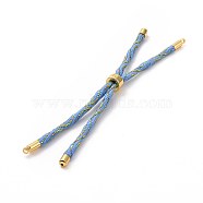 Nylon Cord Silder Bracelets, for Connector Charm Bracelet Making, with Rack Plating Golden Brass Findings, Long-Lasting Plated, Cadmium Free & Lead Free, Light Sky Blue, 8-5/8~9 inch(22~22.8cm), 0.3cm, Hole: 2.6mm(MAK-C003-03G-19)