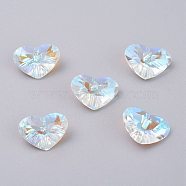 Glass Rhinestone Pendants, Faceted, Heart, Crystal Shimmer, 12x17x8mm, Hole: 2mm(RGLA-A024-G02-001SI)