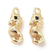 Brass Micro Pave Black Cubic Zirconia Charms, Sea Horse, Real 18K Gold Plated, 13x4.5x5mm, Hole: 1.2mm(KK-C054-25G)