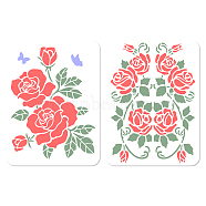 2Pcs 2 Styles PET Plastic Hollow Out Drawing Painting Stencils Templates, Rectangle, Rose Flower, 300x200mm, 1pc/style(DIY-WH0478-002)