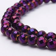 Electroplate Magnetic Synthetic Hematite Strands, Round, Faceted, Grade A, Purple Plated, 6mm, Hole: 1mm, about 70pcs/strand, 15.66 inch(G-K259-38A)