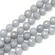 Natural White Jade Bead Strands, Dyed, Faceted, Round, Light Grey, 6mm, Hole: 1mm, about 60pcs/strand, 14.06~14.45 inch(35.7~36.7cm)(X-G-R346-6mm-10)
