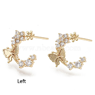 Brass Micro Pave Clear Cubic Zirconia Stud Earring Findings, Real 18K Gold Plated, Nickel Free, Flower with Butterfly, 15.5x13mm, Pin: 1mm(KK-N230-01-NF)