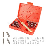 Alloy Steel Stamps, with Brass Handle, Leathercraft Tools, Alphabet & Number, Gunmetal, 28.5~170x7~15x7~15mm, 38pcs/Box(AJEW-WH0152-15)