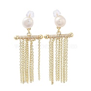 Natural Pearl Tassel Stud Earrings, with Brass Findings and 925 Sterling Silver Pins, Real 14K Gold Plated, 45x17mm(EJEW-P256-29G)