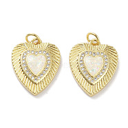 Brass Micro Pave Clear Cubic Zirconia Pendants, with Synthetic Opal and Jump Rings, Real 18K Gold Plated, Heart Charms, White, 19.5x15.5x3.5mm, Hole: 3mm(KK-L213-013G)