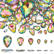 94Pcs 6 Style Glass Rhinestone Cabochons, Pointed Back & Back Plated, Faceted, Teardrop, Colorful, 6~25x4~18x2.7~7mm(GLAA-FG0001-15)