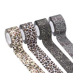 PandaHall Jewelry 4Rolls 4 Style Polyester Ribbon, Leopard Print Theme Pattern, for Gift Wrapping, Floral Bows Crafts Decoration, Mixed Color, 1-1/2 inch(38mm), about 10yards/roll, 1roll/style(OCOR-PJ0001-007B)