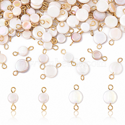 100Pcs 2 Styles AB Color Plated Natural Freshwater Shell Connector Charms, with 304 Stainless Steel Findings, Golden, Flat Round, Colorful, 13.2~15mm, Hole: 1.7mm, 50pcs/style(PALLOY-YW00119)