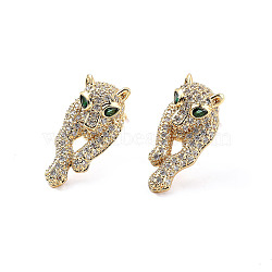 Green Cubic Zirconia Leopard Stud Earrings, Brass Jewelry for Women, Cadmium Free & Lead Free, Real 18K Gold Plated, 21.5x11mm, Pin: 0.8mm(EJEW-C023-04G)