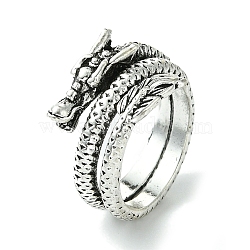 Dragon Alloy Wrap Open Cuff Rings, Lead Free & Cadmium Free, Antique Silver, 13mm, Inner Diameter: 17mm(RJEW-K275-19AS)