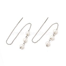 Glass Pearl Beaded Ear Thread, 304 Stainless Steel Jewelry for Women, Stainless Steel Color, 141mm, Pin: 0.7mm(EJEW-P219-13P)