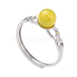 (Jewelry Parties Factory Sale)Adjustable Brass Finger Rings, with Lampwork Beads, Round, Platinum, Yellow, Size 6, Inner Diameter: 17mm(RJEW-K231-A06)