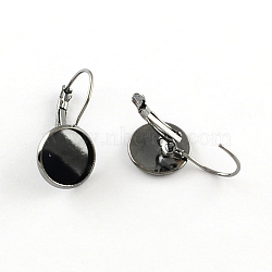 Brass Leverback Earring Findings, with Flat Round Tray, Gunmetal, Tray: 12mm, 28x14mm, Pin: 1mm(KK-Q575-12mm-B)