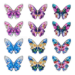 6 Colors Epoxy Resin Flower Print Big Pendants, 2-Hole, Butterfly Charms, Mixed Color, 49x58x1.5mm, Hole: 1.5mm, 2pcs/color, 12pcs/box(RESI-TA0002-60A)