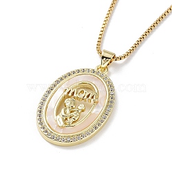 Mother's Day Brass Micro Pave Clear Cubic Zirconia Pendant Necklaces, Shell Necklace with Golden 304 Stainless Steel Chains, Oval, 15.83 inch(40.2cm), Oval: 31x20mm(NJEW-G126-01E)
