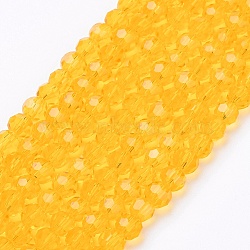 Glass Beads Strands, Faceted(32 Facets), Round, Gold, 4mm, Hole: 1mm, about 98pcs/strand, 13.7 inch(X-EGLA-J042-4mm-22)