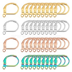 40Pcs 4 Colors 304 Stainless Steel Leverback Earring Findings, with Loop, Mixed Color, 15~16x10~10.6x1.6~2mm, Hole: 1.2~1.5mm, Pin: 0.7x0.9mm, 10pcs/color(STAS-DC0001-26)