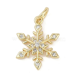 Rack Plating Brass Micro Pave Cubic Zirconia Pendants, Lead Free & Cadmium Free, Long-Lasting Plated, Snowflake Charms, with Jump Ring, Real 18K Gold Plated, 16x12.5x2.5mm(KK-H509-12G-03)