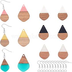 Olycraft DIY Earring Making, with Resin & Wood Pendants, Tropical Leaf Charms, Iron Jump Rings & Earring Hooks, Monstera Leaf, Mixed Color, 7.4x7.2x1.7cm(DIY-OC0002-09P)