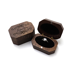 Wooden Ring Storage Boxes, with Magnetic Flip Cover & Velvet Inside, Octagon with Word I Love You, Coconut Brown, 6x4x3.1cm(WOCR-PW0001-074)