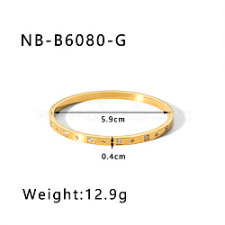 304 Stainless Steel Pave Cubic Zirconia Bangles, Hinged Bangles for Women, Star & Square, Golden, Inner Diameter: 2-3/8 inch(5.9cm)(FS-WG09E60-17)