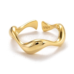 925 Sterling Silver Cuff Rings, Open Rings, with 925 Stamp, Wave, Golden, Inner Diameter: 16mm(RJEW-H132-13G)