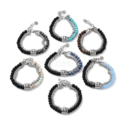 201 Stainless Steel Cross Chain Bracelets, Natural & Synthetic Mixed Gemstone Round Beaded Bracelets, 9-1/4 inch(23.4cm)(BJEW-Q334-08)