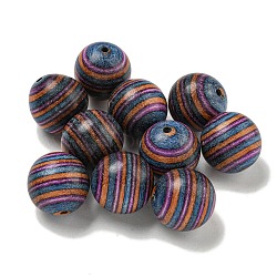 Printed Wooden Beads, Round with Stripe, Colorful, 15mm, Hole: 2mm(FIND-B042-26)