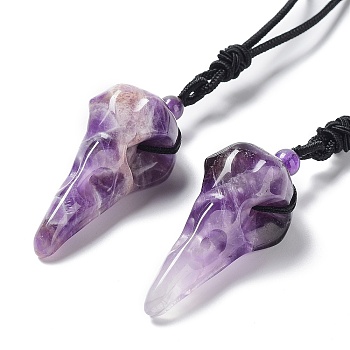 Natural Amethyst Plague Doctor Pendant Necklace with Nylon Rope, 33.39~35.59 inch(84.8~90.4cm)