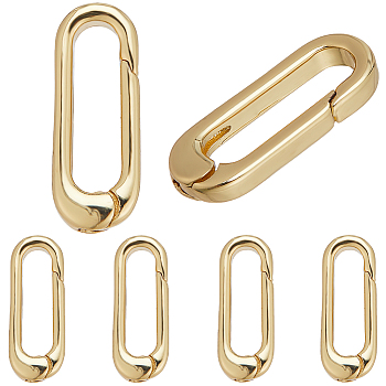 6Pcs Brass Spring Gate Rings, Cadmium Free & Lead Free, Long-Lasting Plated, Oval, Real 18K Gold Plated, 18x7x3mm