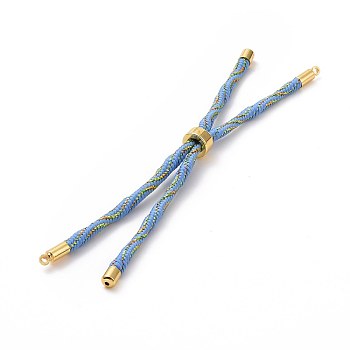 Nylon Cord Silder Bracelets, for Connector Charm Bracelet Making, with Rack Plating Golden Brass Findings, Long-Lasting Plated, Cadmium Free & Lead Free, Light Sky Blue, 8-5/8~9 inch(22~22.8cm), 0.3cm, Hole: 2.6mm