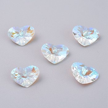 Glass Rhinestone Pendants, Faceted, Heart, Crystal Shimmer, 12x17x8mm, Hole: 2mm