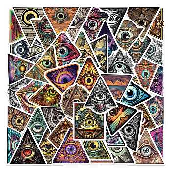 50Pcs Religion PVC Self Adhesive Cartoon Stickers, Waterproof Eye of Providence Decals for Laptop, Bottle, Luggage Decor, Mixed Color, 53~61.5x41.5~61x0.2mm