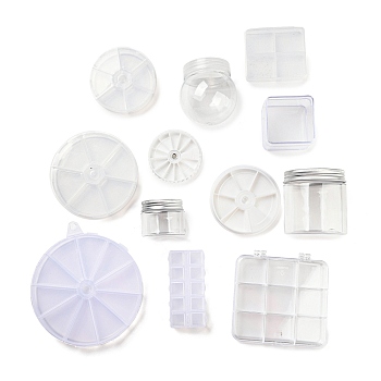 (Defective Closeout Sale: Some Scratched) Plastic Bead Storage Containers, Mixed Shapes, White, 5.6~14.3x4.4~13.1cm, Inner Diameter: 5.6~8.7x4.4~10.7cm