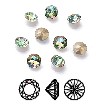 K9 Glass Rhinestone Cabochons, Shiny Laser Style, Imitation Austrian Crystal, Pointed Back & Back Plated, Faceted, Flat Round, Back Plated, Medium Sea Green, 8x4.5mm