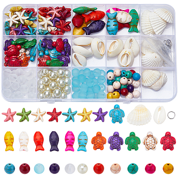 DIY Ocean Theme Bracelet Making Kit, Including Synthetical Turquoise & Glass Beads, Natural Shell Pendants & Beads, Mixed Color, 220~222Pcs/box
