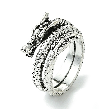 Dragon Alloy Wrap Open Cuff Rings, Lead Free & Cadmium Free, Antique Silver, 13mm, Inner Diameter: 17mm