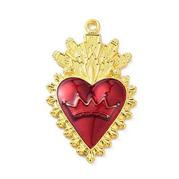 Alloy Enamel Pendants, Golden, Heart with Crown Charm, Golden, 46x26x4mm, Hole: 2.2mm
