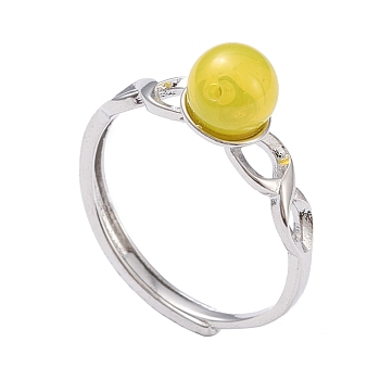 (Jewelry Parties Factory Sale)Adjustable Brass Finger Rings, with Lampwork Beads, Round, Platinum, Yellow, Size 6, Inner Diameter: 17mm
