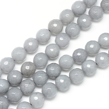 Natural White Jade Bead Strands, Dyed, Faceted, Round, Light Grey, 6mm, Hole: 1mm, about 60pcs/strand, 14.06~14.45 inch(35.7~36.7cm)