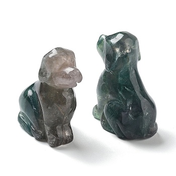 Natural Fluorite Carved Healing Dog Figurines, Reiki Energy Stone Display Decorations, 23~25x38.5~41x51.5~53.5mm