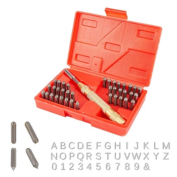 Alloy Steel Stamps, with Brass Handle, Leathercraft Tools, Alphabet & Number, Gunmetal, 28.5~170x7~15x7~15mm, 38pcs/Box