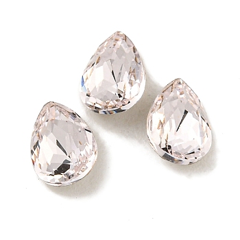 Glass Rhinestone Cabochons, Flat Back & Back Plated, Faceted, Teardrop, Rosaline, 6x4x2.5mm