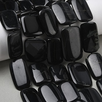 Natural Black Stone Beads Strands, Rectangle, 26~37x18~22x5~6mm, Hole: 1mm, about 12~15pcs/strand, 16.65~16.93''(42.3~43cm)