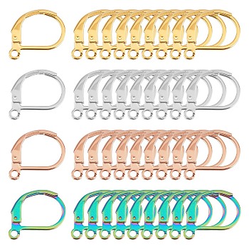 40Pcs 4 Colors 304 Stainless Steel Leverback Earring Findings, with Loop, Mixed Color, 15~16x10~10.6x1.6~2mm, Hole: 1.2~1.5mm, Pin: 0.7x0.9mm, 10pcs/color